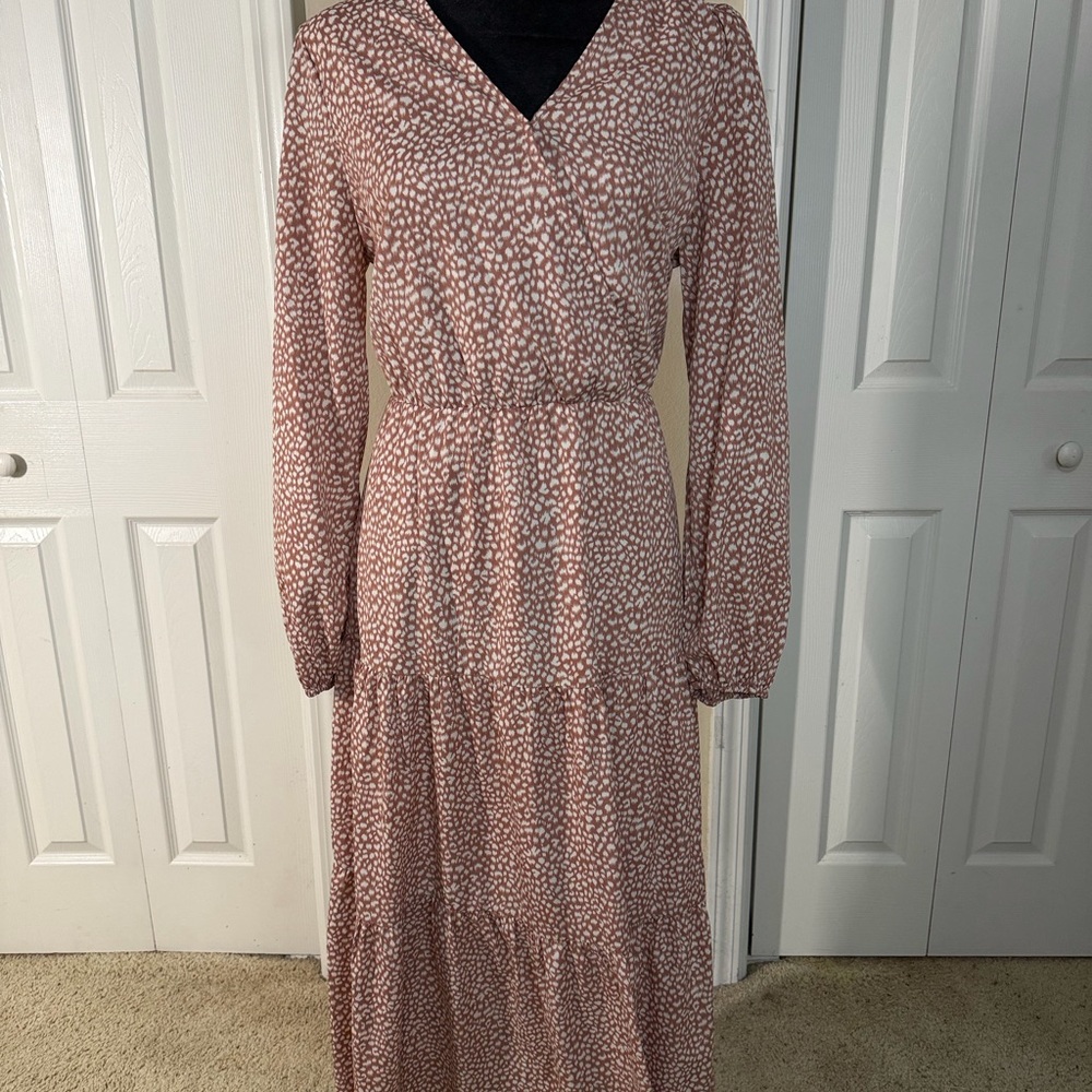 Chic Long Sleeve Patterned Dress in Pink